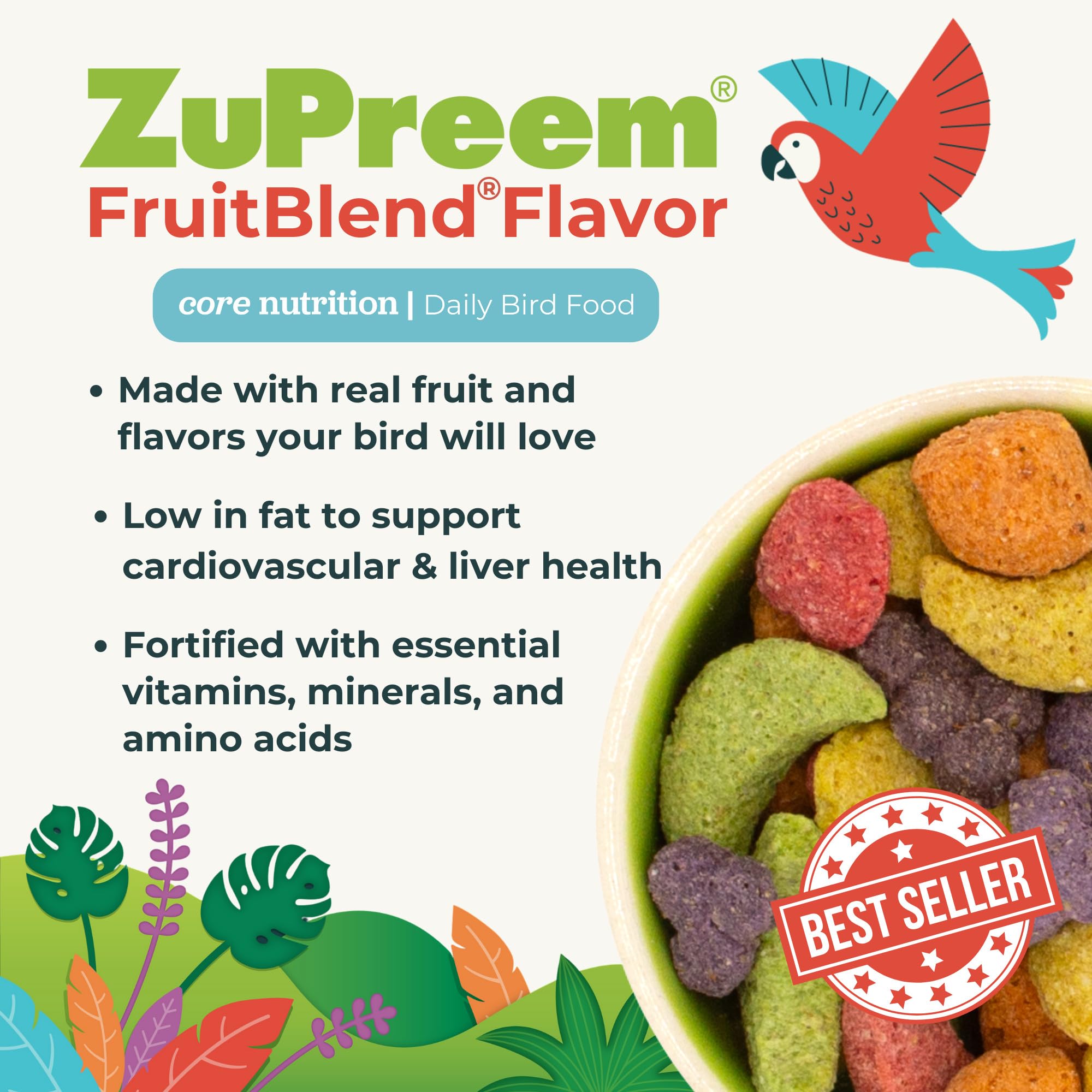 ZuPreem FruitBlend: nutrición esencial para la salud general y plumaje vibrante