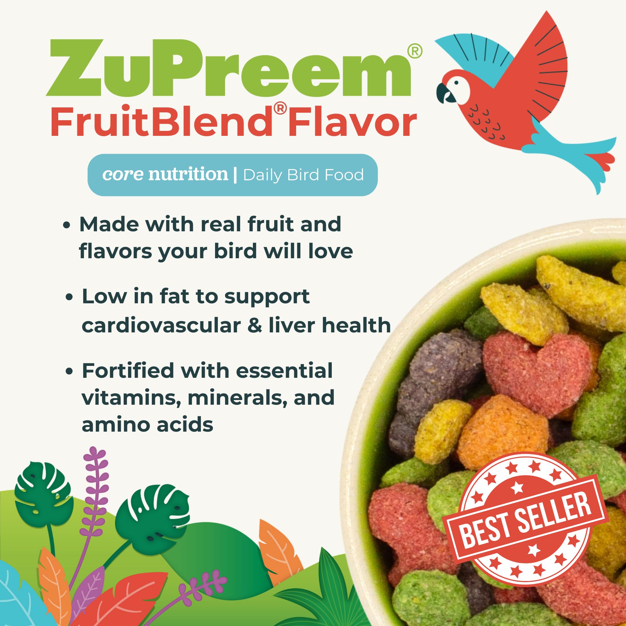 ZuPreem FruitBlend pellets fortificados con vitaminas y minerales