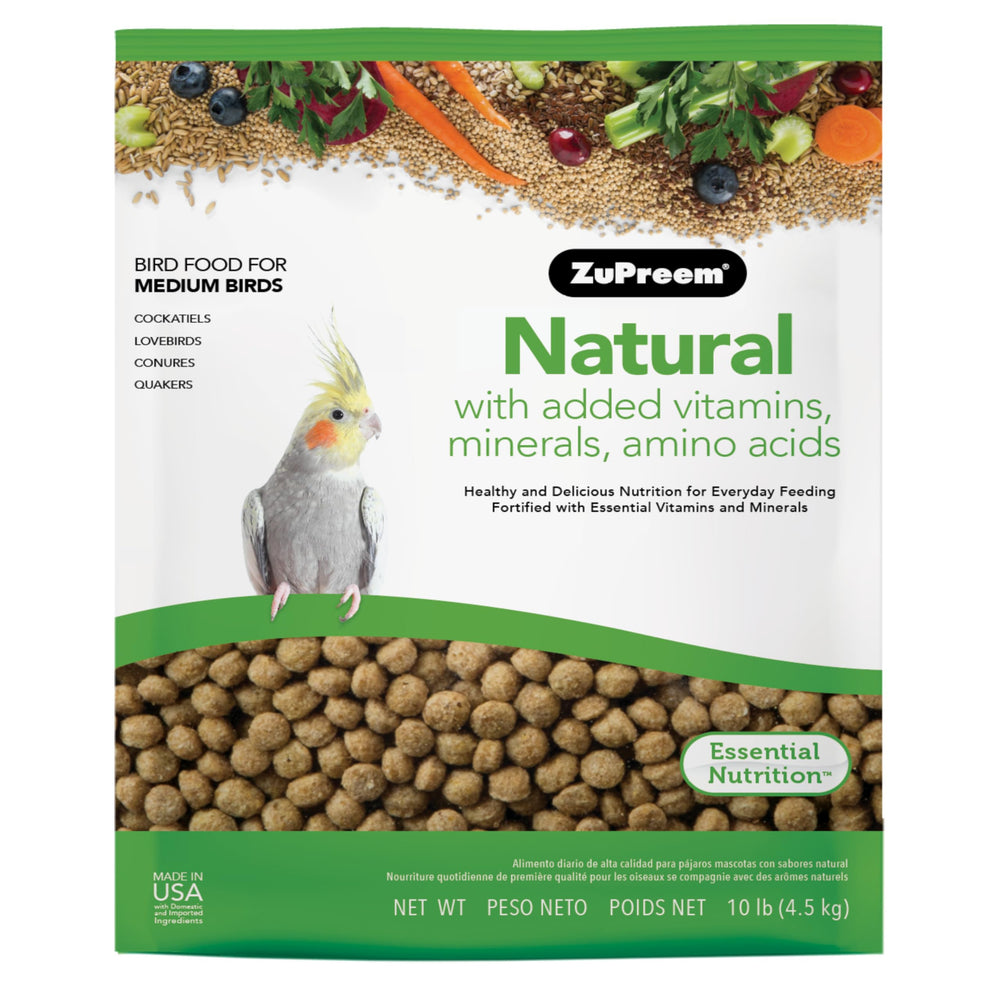 ZuPreem Natural gránulos para aves medias, ideal para dieta diaria equilibrada.