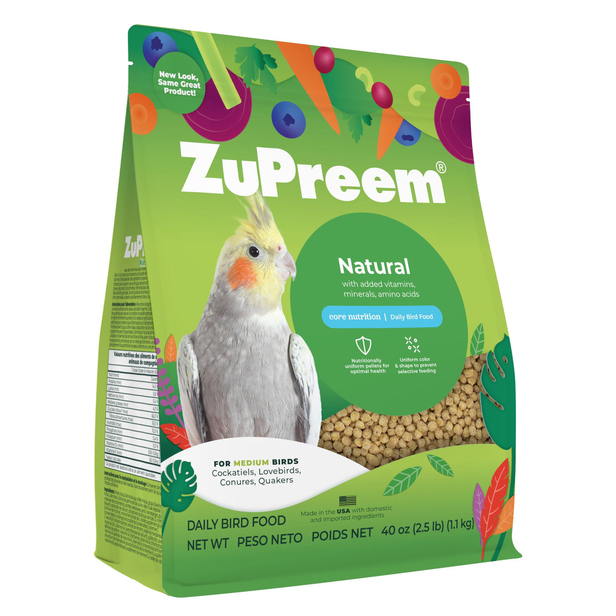 ZuPreem Natural: pellets para aves con tamaño uniforme para dieta balanceada.