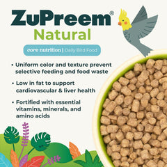 ZuPreem Natural: nutrición completa con vitaminas añadidas para aves de tamaño medio.