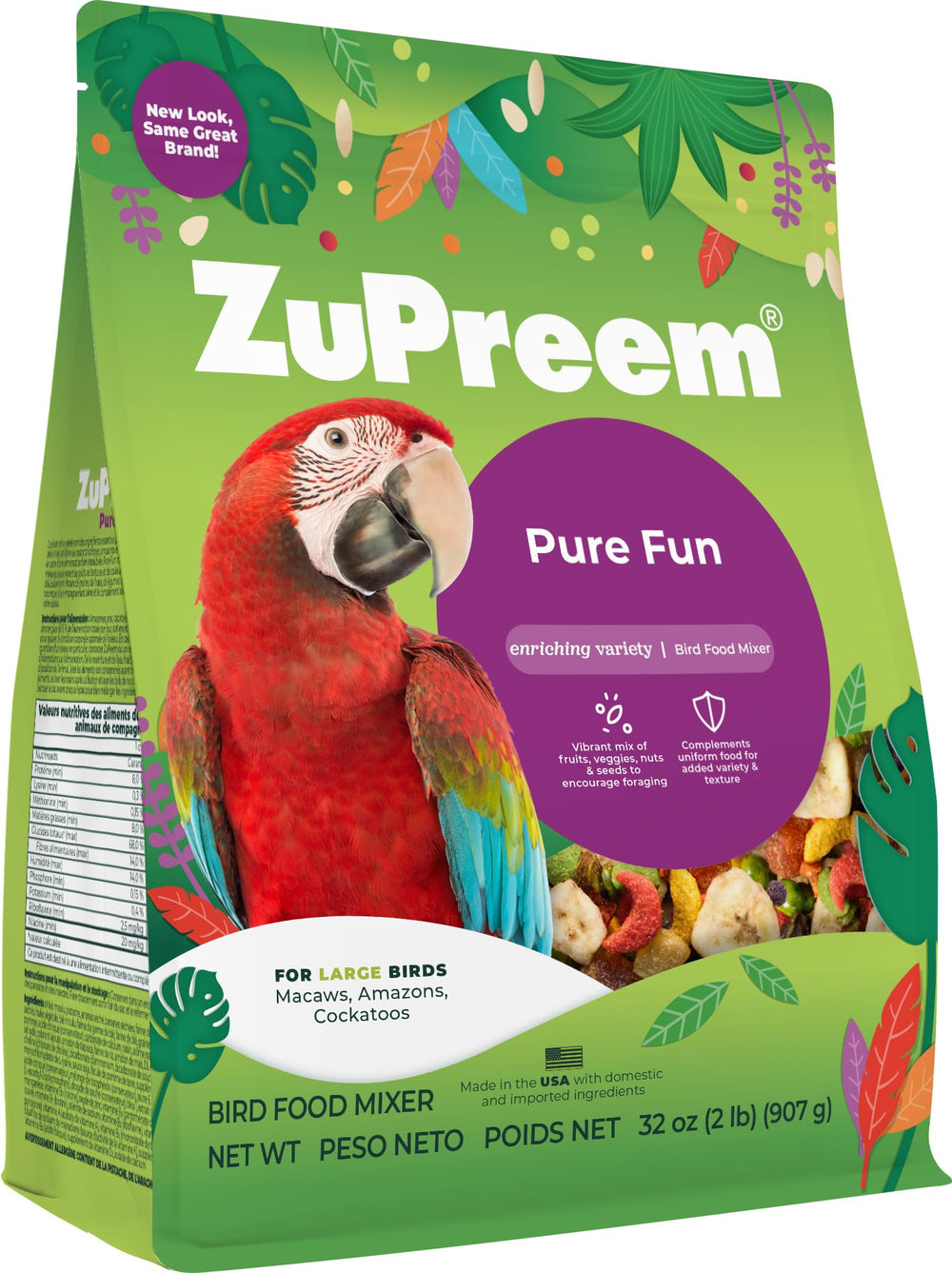 ZuPreem Pure Fun mezcla colorida para aves grandes favorece el forrajeo natural