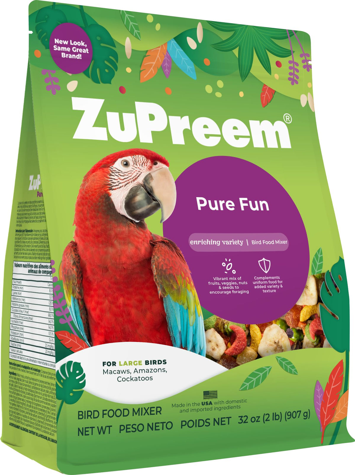 ZuPreem Pure Fun mezcla colorida para aves grandes favorece el forrajeo natural