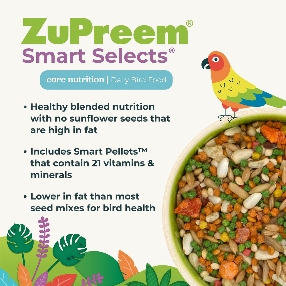 ZuPreem Smart Selects, nutrición esencial para aves pequeñas.
