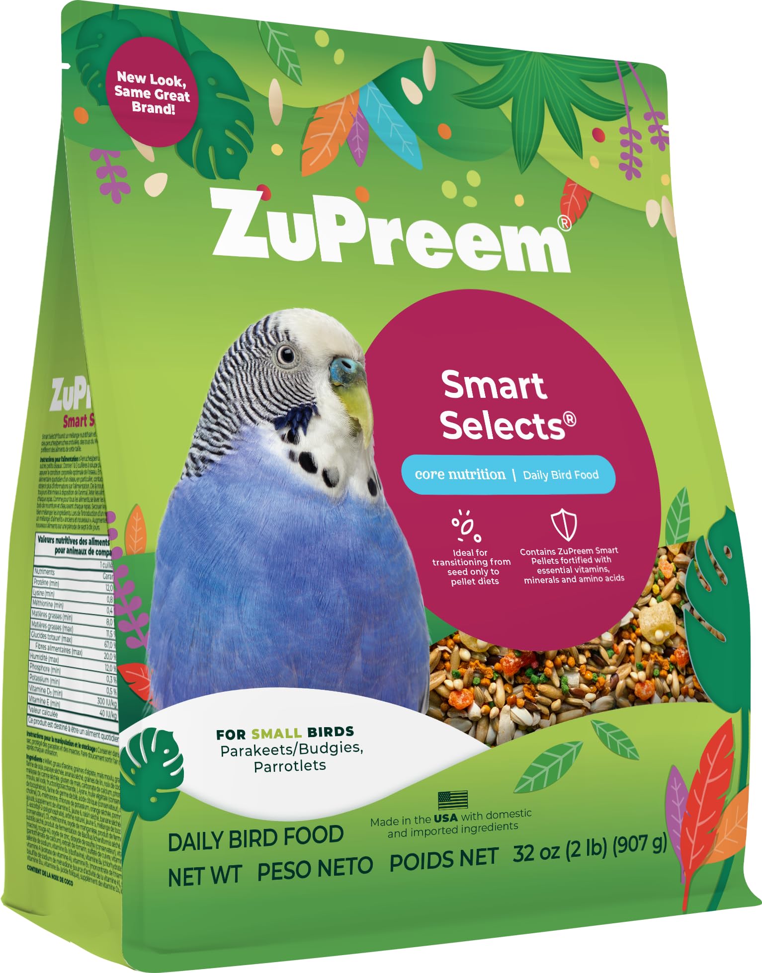 ZuPreem Smart Selects: pellets y semillas para aves pequeñas, dieta equilibrada.