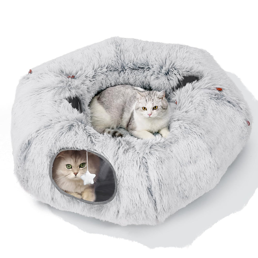 Zuqqony túnel para gato junto al árbol de Navidad, refugio cálido para juegos diarios.