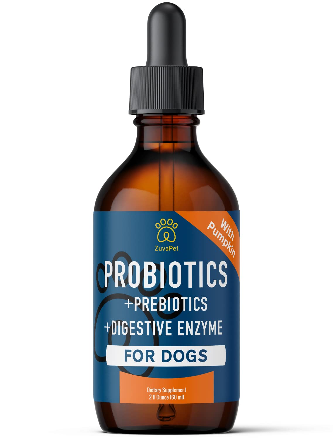 ZuvaPet probióticos para perros: etiqueta con calabaza para salud digestiva