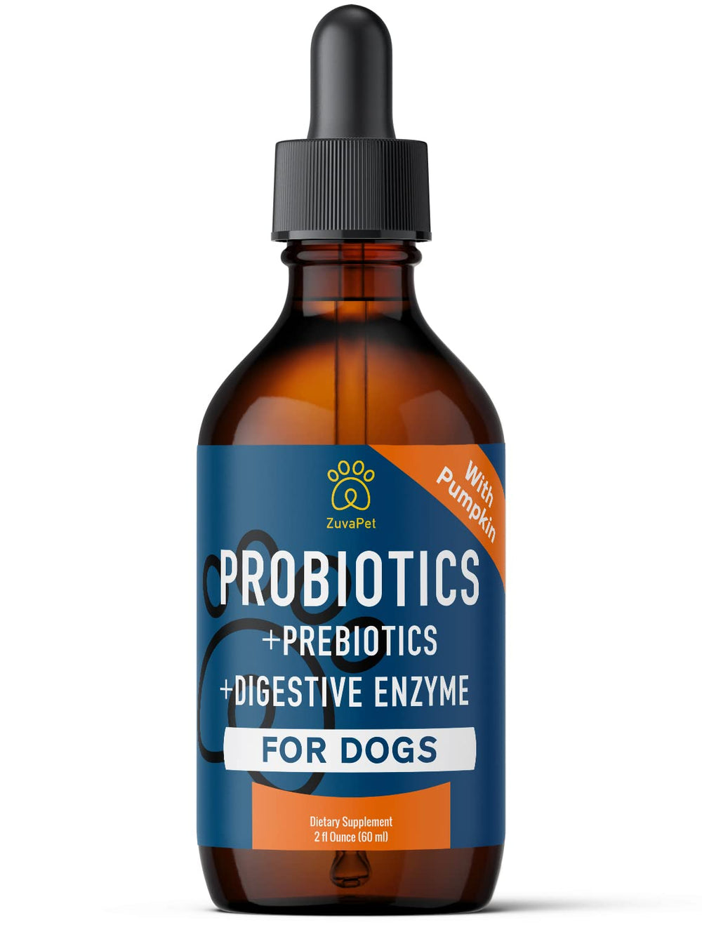 ZuvaPet probióticos para perros: etiqueta con calabaza para salud digestiva
