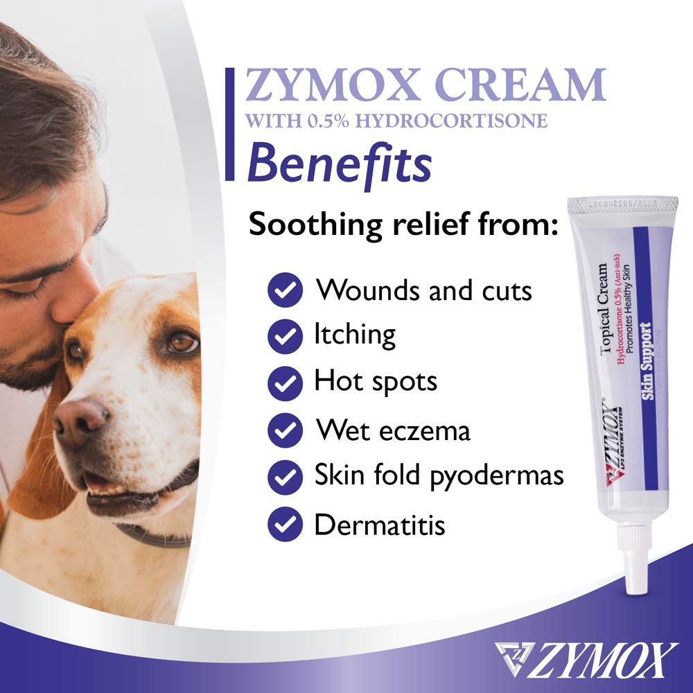Zymox crema tópica con hidrocortisona 0,5% para irritaciones comunes.