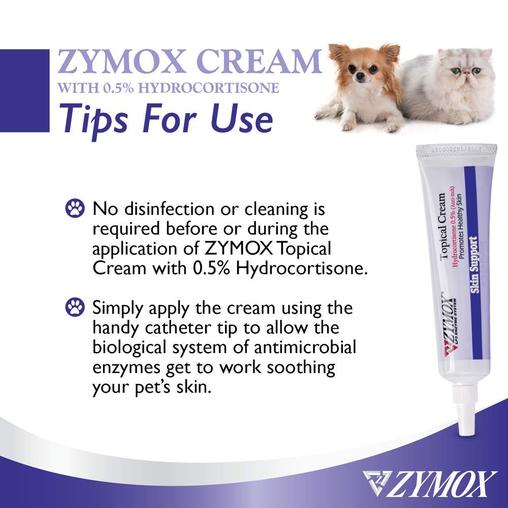Zymox crema tópica envase de 1 onza, fácil de almacenar.