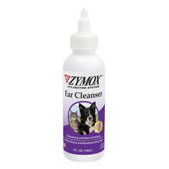 Zymox limpiador de oídos para perros y gatos en envase de 4 oz, fácil de usar.